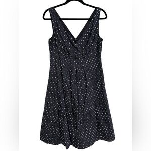 Lands’ End Women’s Black Polka Dot Cotton Sundress V Neck Tank‎ Midi Dress Sz 8